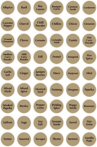 Spice and Herb Storage Jar Kitchen Labels, Stickers Decals, Beige with Black Text, 30mm, Pack of 54