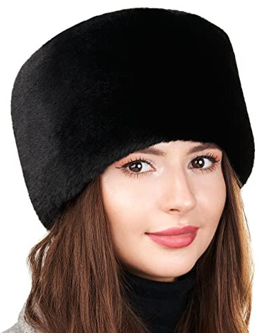Futrzane Modern Kosakenmütze - Fellmütze Damen - Winter Russische Mütze Pelz (S, Schwarz Modern)