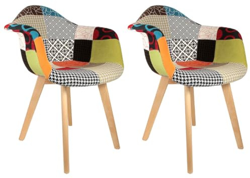 AltoBuy Patchwork - Lot de 2 Fauteuils Scandinaves Multicolore