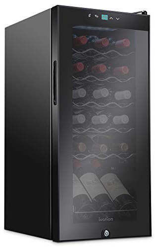 Ivation 18 Bottle Compressor Wine Cooler Refrigerator w/Lock, Large Freestanding Wine Cellar For Red, White, Champagne or Sparkling Wine, 41f-64f Digital Temperature Control Fridge Glass Door Black
