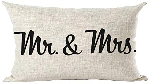 Ramirar Schwarzer Wort-Kissenbezug, Motiv: Mr & Mrs, Geschenk für Familienliebhaber, Valentinstag, dekorativer Lendenwirbel-Kissenbezug, Kissenbezug, für Zuhause, rechteckig, 30.5 x 50.8 cm