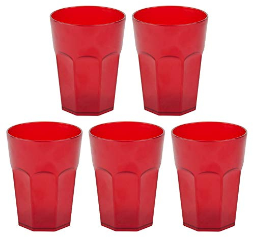 ENGELLAND - Lot de 5 gobelets en plastique rouges de 250 ml avec trait de repère - Empilables - Réutilisables - En plastique - Aspect givré - Réutilisables - Pour fête