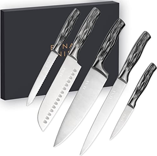EUNA 5 Pieces Kitchen Knives with Gift Box Stainless Steel Blades Kitchen Knife Sets for Professional Chefs Cutlery Set Sharp Knife Set for Multipurpose Cooking Space Silver