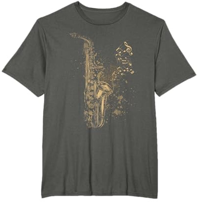 Saxofón estilo vintage con notas notas saxofón jugador Camiseta