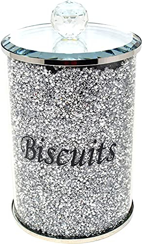Amazing Gift Silver Diamond Crushed Biscuit Cookies Canister Jar Tin Kitchen Storage containers Silver Trimmings Crystal Filled