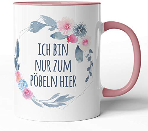 Kaffee-Tasse Schimpfwörter Beleidigung Ironie Geschenk-Tasse Geburtstag lustige Büro-Tasse - Spülmaschinenfest - beidseitig Bedruckt (Tasse, Ich bin zum Pöbeln hier)