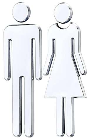 Toilet Sign, 1 Pair Silver Self-Adhesive Man and Women Toilet Door Signs Wall Stickers for Hotel, Store, Parking Lot, Shopping Center, Restaurant, Bathroom (12CM)