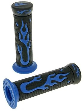2EXTREME Lenkergriffe Flamme blau 22/24 mm, Drehgas, kompatibel mit Roller | Paar rutschfeste Griffgummis in blauer Flammenoptik, je 22 mm und 24 mm Durchmesser; kompatibel mit Mopeds und Motorrädern