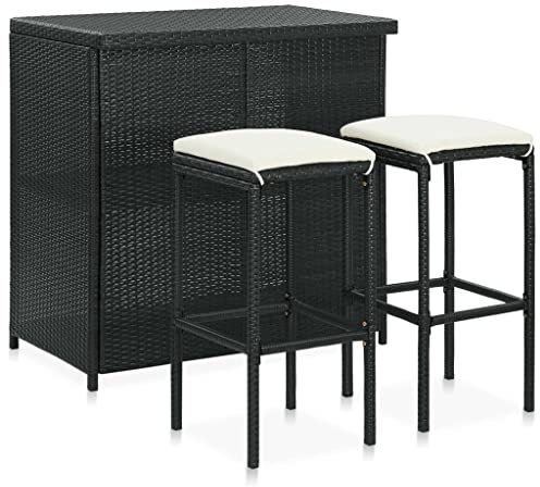 vidaXL 3-teiliges Gartenmöbel-Set aus Polyrattan mit Tisch und Stühlen, Schwarz