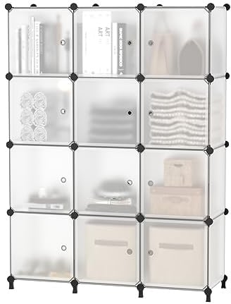AWTATOS Steckregal 12 Würfel Aufbewahrungssystem Kombiregale mit Türen | Regal Würfel DIY Multifunktional Regalsystem Regal Modular Für Wohnzimmer, Schlafzimmer, Durchsichtig Transparent