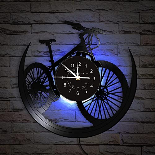 inthetime Wandlampe Mountainbike Vinyl Album Schallplatte Wanduhr Radfahren Dekor Sportveranstaltungen Fahrrad Höhle Uhr Berg Biker Radfahrer Geschenk
