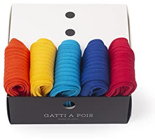 Gatti a Pois Box composto da N.5 Calze Lunghe uomo Filo di Scozia Colori Vivaci Tre Taglie