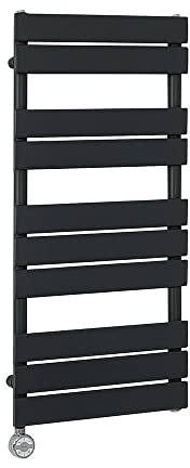 Milano Lustro 600W Black Flat Panel Electric Heated Towel Rail Thermostatic - 975mm x 450mm
