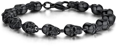 Bandmax Gothic Totenkopf Armband für Herren Frauen Schwarze Totenkopf Armkette Männer Edelstahlarmband Schädel Skull Armband 21cm Totenköpfen Schädel Armreif Gotik Totenkopfschmuck für Ehemann