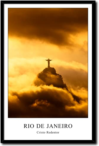 Wandbild Cristo Redentor | 20 x 30 cm Hochformat | Bild mit Rahmen schwarz | Gerahmtes Poster mit Schriftzug | Wohnzimmer Schlafzimmer Büro Küche Flur Office | Rio den Janeiro Brasilien Jesus Christus