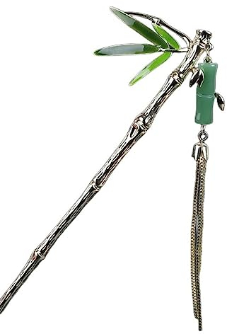 LCDIUDIU Hair Fork,Hair Stick Hair Pin Retro Chinese Traditional Classical Chopsticks Forks Green Leaf Bamboo Long Tassel Jewellery Hair Accessories For Women Long Hair Bridal Party