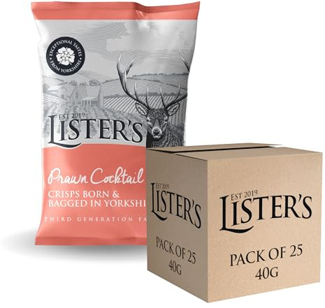 Listers - Prawn Cocktail Crisps - Crisps Multipack, Multipack Crisps, Crisps Share Bag, Crisps Bulk - Vegetarian Potato Snacks - 40g x25