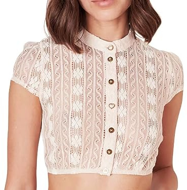 Krüger Dirndlbluse Lavina Spitze | Damen Dirndl-Bluse | Hochgeschlossen Knopfleiste