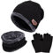 TMEOG Wintermütze Kinder Schal Handschuhe set, Strickmütze Kleinkind Loop Schal mit Fleece Futter Touchscreen Handschuhe Mütze, Schal & Handschuh-Sets für Jungen Mädchen 5-10 Jahre(schwarz)