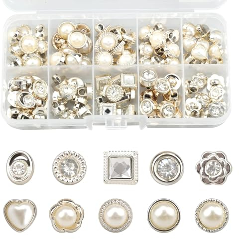 Zfseyuh 100 bottoni da cucito vintage – 10 stili Merceria madreperla, perla artificiale per abbigliamento, camicie, cappotti, 9,5-12 mm