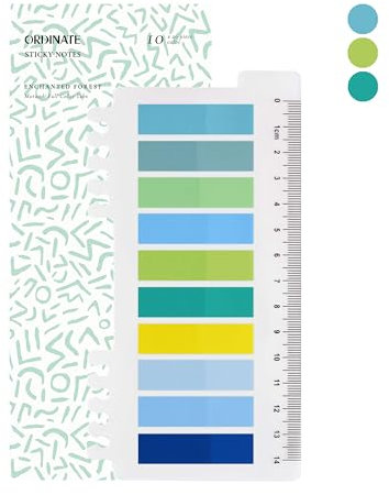 Haftnotizen in Ordinate 200 Stück Transparente Klebezettel, Haftstreifen, Haftmarker, selbstklebend, für Büro, Schule und Markierungen (H - 200 Stück Enchanted Forest)