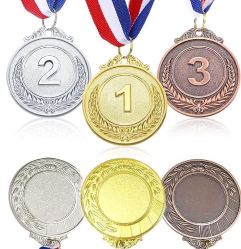 EOUIAV 6 Pezzi Medaglie Premiazioni Metallo, Medaglia Oro Argento Bronzo con Nastro, Medaglie Vincenti per Collo per Gare Stile Olimpico, per Bambini Adulti Premi per la Giornata dello Sport
