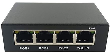 Knadgbft 1 PCS 4 Port Gigabit POE Extender 100/1000M Network Switch Extender Black IEEE802.3Af/At Plug&Play for PoE Switch NVR IP Camera AP