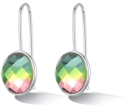 MetJakt 925 Silber Hängeohrringe für Damen mit Echtem Naturstein und Kristallen Bunt Glitzer Farbwechselnde Edelstein Ohrringe Damenschmuck (Wassermelonen-Turmalin)