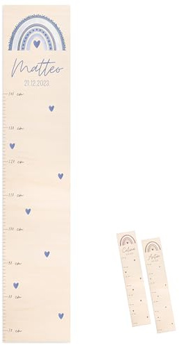wunderwunsch® - Personalisierte Messlatte Kind Holz zum Kleben oder Aufhängen - Skala 70-140cm - Süße Dekoration für Baby- & Kleinkinderzimmer (blau)