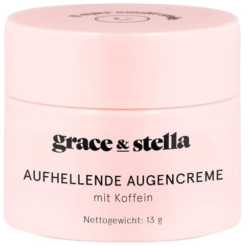 grace & stella Unteraugencreme, Aufhellende Augencreme mit Koffein, Augenringe Aufhellen, Aufpolsternde Anti-Aging Creme gegen, Augenschatten, Falten und Schwellungen, Vegan, 13 g