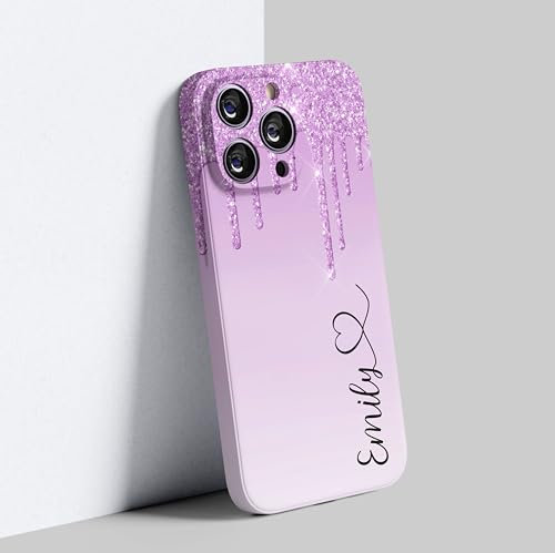 EKAM Personalised Phone Case for iPhone 11 - Marble Glitter Fully 3D Printed Fashion Stylish Custom Name With Heart Shockproof TPU Bumper back Cover (Purple, iPhone 11)