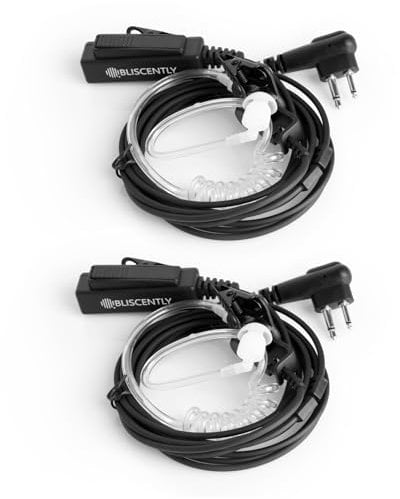 BLISCENTLY Set of 2 Walkie Talkie Earpiece 2-Pin with Mic, Covert Air Tube Design, Big PPT Compatible for CP185, CP200, CP200D, RDM2070D, BPR40, Black, Ideal for Professional Communication