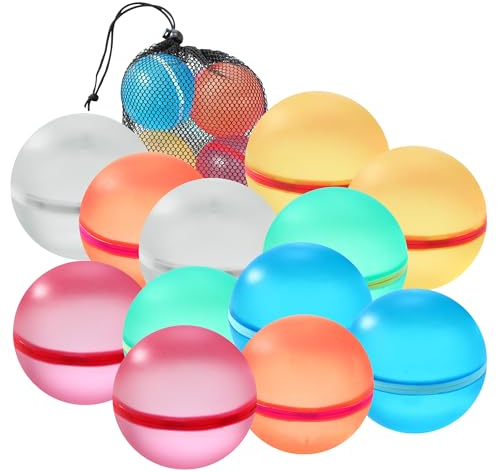 12 Pcs Bombe a Eau Réutilisable,Ballon a Eau Silicone,Water-polo Magnétique, Idéal pour les Enfants et les Adultes Dans les Parcs Aquatiques et les Fêtes au bord de la Piscine Extérieure (12)