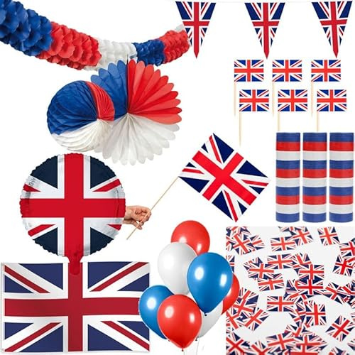 Playflip England Großbritanien Party Deko Set 239 TLG. Partyset Partydeko Union Jack