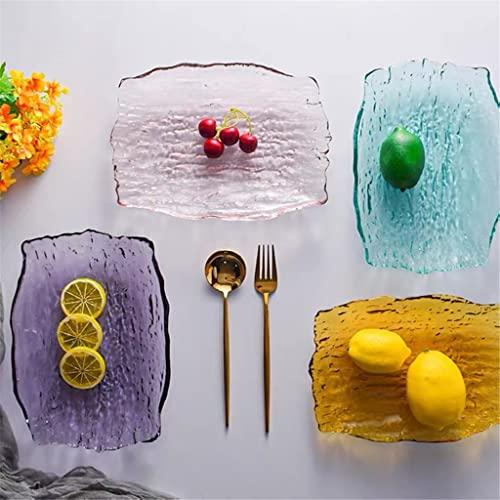 Cuiynice European Glass Salad Plate Snack Dinner Dish Organizer Rectangle Amber Wedding Fruit Plate Home 9.4 Inch Kitchen Tableware Set (Color : D, Size : 9.44 inches) (A 9.44 inches)