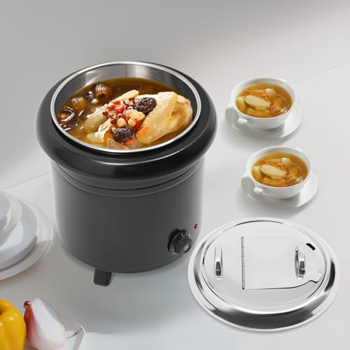 Suppentopf 13 Liter mit herausnehmbarem, Edelstahl Einsatz und kappbarem Deckel mit Löffelaussparung, kommerzieller Suppenwärmer (400W), stufenlos regelbar bis ca. 85° C
