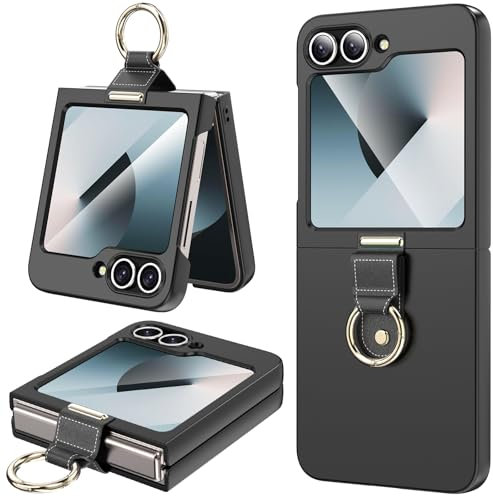 Ikziwreo - Cover per Samsung Galaxy Z Flip 6 con Anello, Protezione Dello Schermo Esterno, Ultra Sottile Hard PC Samsung Z Flip 6 Case, Leggera Custodia Protettiva Antiurto e Antiscivolo - Nero