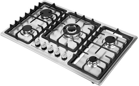 Gasherd, 4 Flammig Gaskochfeld Edelstahl Gasherd Gas-Herdplatte automatischem Flammenschutz mit Gaskocher Autark effizient und energiesparend (Vier Kopf Seitenknöpfe)