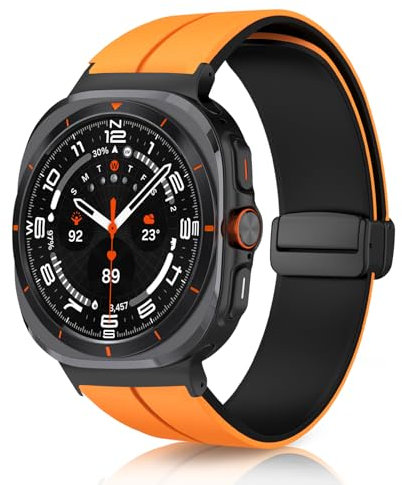 KeeFos Correa Compatible con Samsung Galaxy Watch Ultra 47mm (2025 2024), Magnética Banda Silicona Correas de Repuesto para Samsung Galaxy Watch 8 Ultra 47mm 2025 - Naranja