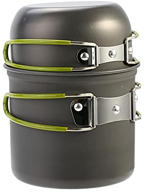 TYCIONG Gsi Outdoors Camping-Topf, 17 X 13 X 12 cm, Kompaktes Topfset aus Aluminiumlegierung, Faltbarer Handgriff mit Aufbewahrungstasche Outdoor-Camping-Überleben