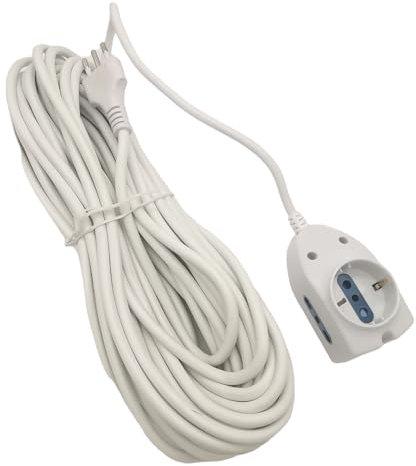 Prolunga elettrica 5 10 15 metri 2 prese bipasso 16A/10 + presa shuko con spina piatta 10A multipresa bianco (15 MT)