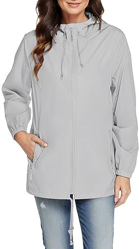 Keepink Women's Waterproof Jackets Ladies Lightweight Windproof Packable Rain Jacket Raincoat Outdoor Windproof Running Golf Cycling Hiking Softshell Jacket with Hood