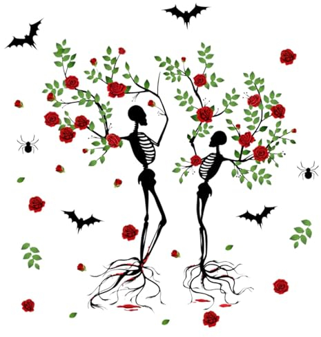 Halloween-Wandaufkleber, Abnehmbar – Skelett-Kunstaufkleber, Paar-Schädel-Baum-Wandaufkleber | 2 Stück Pärchen-Schädel Mit Bäumen, Selbstklebende Aufkleber, Baum-Wandkunst, Gothic-Aufkleber