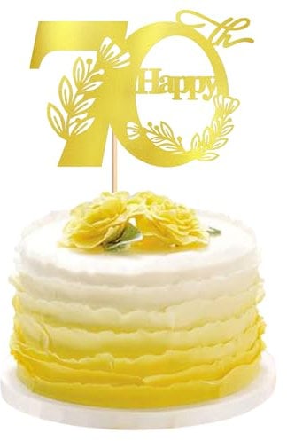 Blumomon 1Pcs 70th Happy Birthday Cake Topper Happy 70 Cake Topper Cheers to 70 Cake Decoration 70th Birthday Party Decoration 70th Anniversary Cake Decoration（Gold）