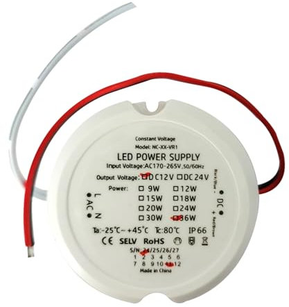 ASOFTY LED Trafo, 12V 3A 36W Wasserdichtes IP66 LED Transformator, Transformator Driver Power, Runder Netzteil Treiber für Lampen