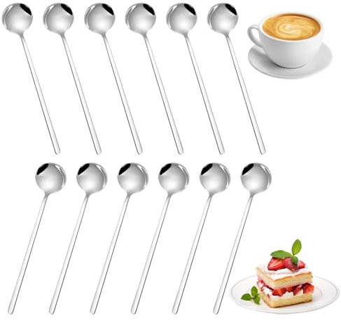 Latte Macchiato Löffel Set 12 Stück lange Löffel für Latte Gläser Edelstahl Teelöffel 17cm Cappuccinolöffel Kaffeelöffel Eislöffel Dessertlöffel (Silber)