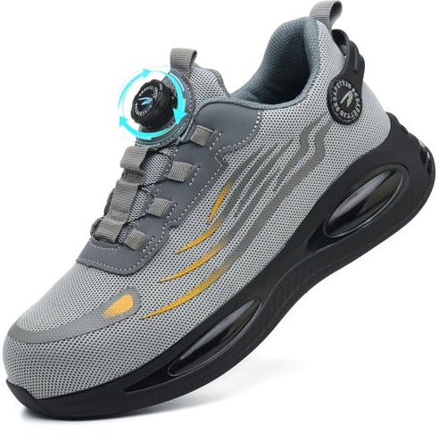 GUDECIUS Zapatos de Seguridad para Hombre Mujer Ligero Zapatillas de Seguridad Zapatillas Trabajo con Punta de Acero Calzado de Seguridad Transpirable Gris 43 EU