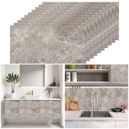 Warmiehomy Marble Tile Stickers 60x30cm 10Pcs Thicken Self Adhesive Wall Tiles Waterproof,Peel and Stick on Vinyl Marble Tiles for Living Room Bedroom Bathroom Kitchen Splashback,Brown Crackles