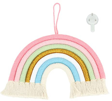 Makramee-Regenbogen-Wandbehang, 7 Farben, handgewebter Regenbogen, ative Wand, Regenbogen-Wandaufhänger, Baumwollseil, gewebte Regenbogen-Wandation (BZ-703)