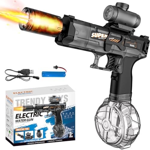 Electric Water Guns, 320ML Full Automatic Electric Squirt Gun with Muzzle Flash, 6-8 M Range Water Pistol Blaster Soaker, Light Automatic Watergun for Kids Adults, Pool Beach Water Toy (Grey)